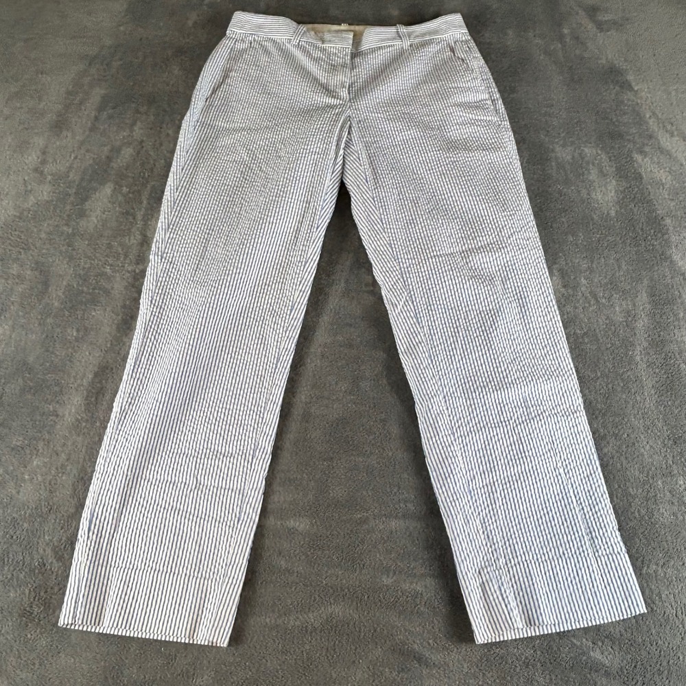J.Crew Womens Blue White Striped Seersucker Capri Pants Size 2 Stretch Cotton